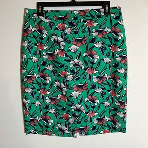 J By J.CREW Skirt Size 6 Cotton Floral Lined Slit Back Zip Knee Length Straight